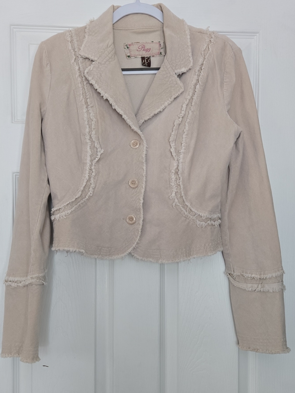 Plugg Cream Frayed Trim Cropped Blazer